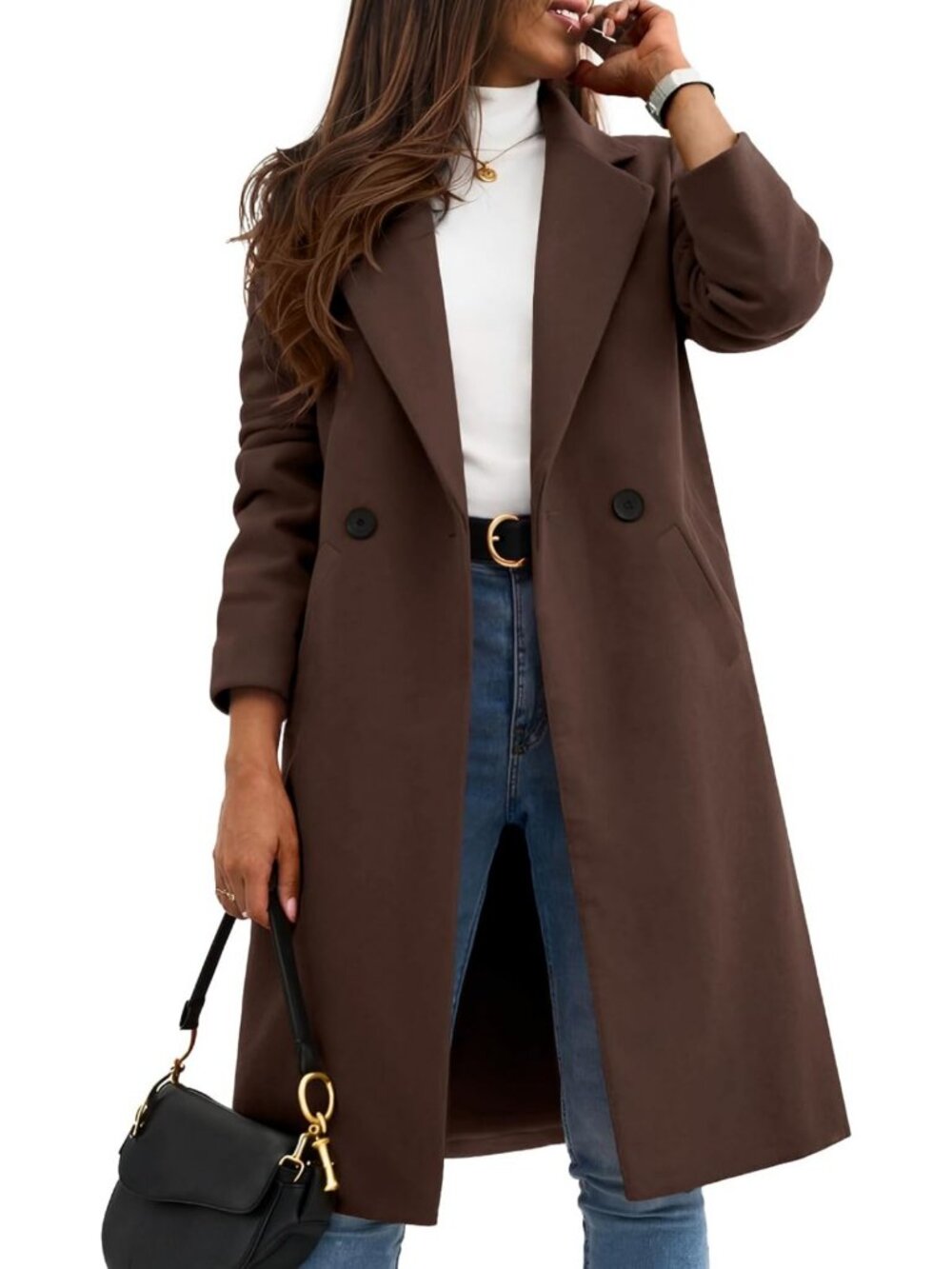 Chic Women's Winter Wool Peacoat, Notch Lapel, Single-Breasted, Mid-Length Coat
